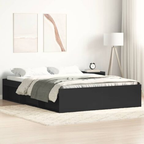 Vidaxl – Cadre de lit noir 160x200 cm – Bois d'ingénierie et pin massif – 6 compartiments de rangement – Assemblage requis (1/5)