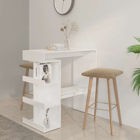 Table de bar étagère de rangement Blanc brillant 100x50x101,5cm vidaXL