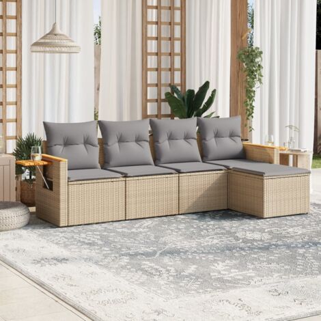 Salon de jardin avec coussins 5 pcs beige résine tressée vidaXL (1/3)