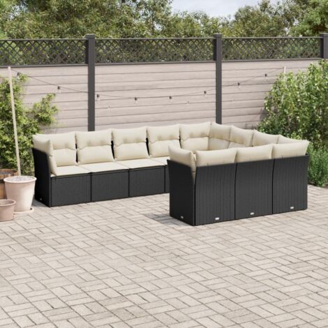 Salon de jardin 10 pcs avec coussins noir résine tressée vidaXL (1/5)