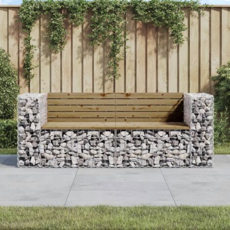 Vidaxl – Banc de jardin gabion 184x71x65,5cm – Bois de pin imprégné – Acier galvanisé – Résistant aux intempéries – Capacité 110 kg