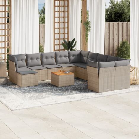 vidaXL Salon de jardin avec coussins 12 pcs beige résine tressée (1/3)