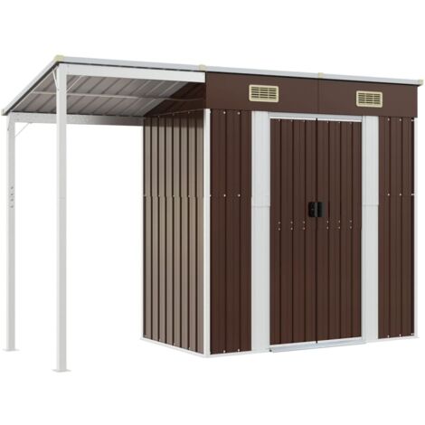 Vidaxl – Abri de jardin métal marron 277x110,5x181 cm – Acier galvanisé résistant à la rouille – Toit prolongé pour rangement optimal
