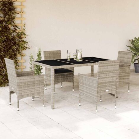vidaXL Ensemble à manger de jardin avec coussins 5 pcs rotin et verre (1/5)