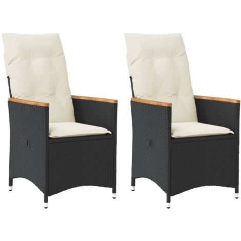 vidaXL Reclining Garden Chairs 2 pcs with Cushions Black Poly Rattan