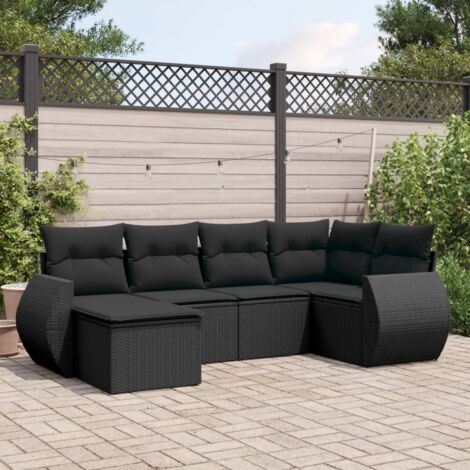 vidaXL Salon de jardin 6 pcs avec coussins noir résine tressée (1/3)