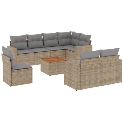 Salon de jardin avec coussins 9pcs mélange beige résine tressée vidaXL (1/5)