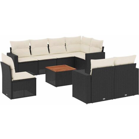 Salon de jardin 9 pcs avec coussins noir résine tressée vidaXL (1/5)