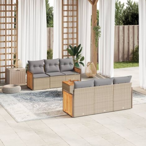 vidaXL Salon de jardin avec coussins 7 pcs beige résine tressée (1/5)