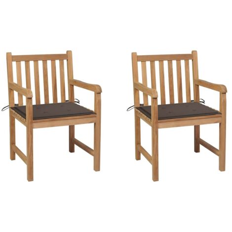 Chaises de jardin lot de 2 et coussins taupe Bois teck massif vidaXL (1/5)