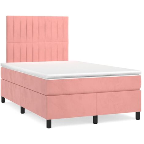 vidaXL Sommier à lattes de lit avec matelas rose 120x190 cm velours (1/5)