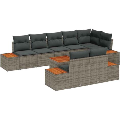 Ensemble de canapé de jardin avec coussin 9 pcs Gris Poly rotin vidaXL (1/5)