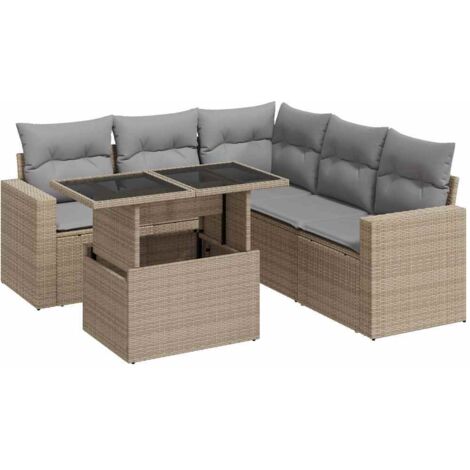 Salon de jardin avec coussins 6 pcs beige résine tressée vidaXL (1/5)