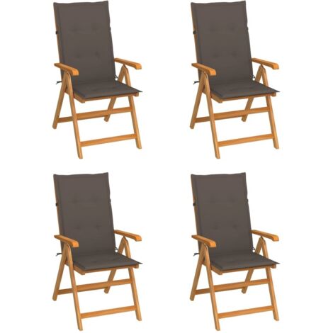 vidaXL Chaises de jardin lot de 4 avec coussins taupe Bois teck solide (1/5)