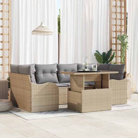 vidaXL Ensemble de canapé de jardin 7 pcs Beige Poly rotin (1/5)