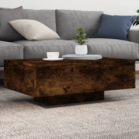Vidaxl – Table basse fixe en bois d'ingénierie chêne fumé 85x55x31 cm – Lumières LED RVB personnalisables – Design moderne pour salon