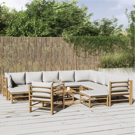 Salon de jardin 12 pcs avec coussins gris clair bambou vidaXL