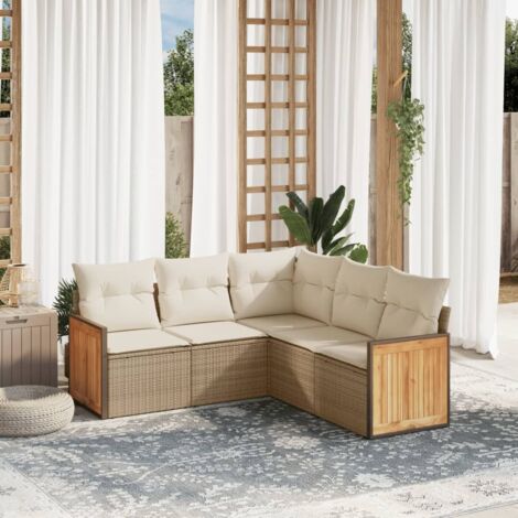 Salon de jardin avec coussins 5 pcs beige résine tressée vidaXL (1/3)