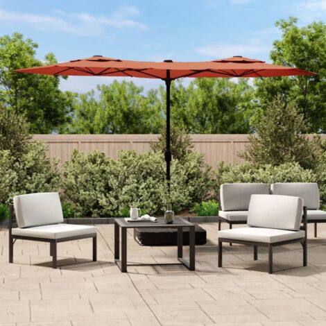 Parasol de jardin à double tête avec LED terre cuite 316x145 cm vidaXL