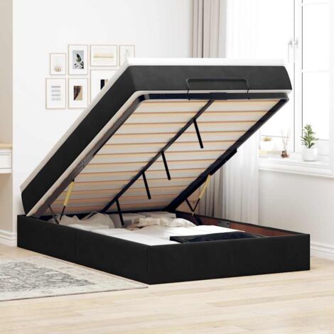 vidaXL Cadre de lit ottoman avec matelas noir 120x200 cm velours (1/5)