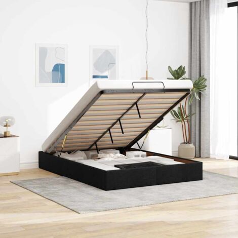 Vidaxl – Cadre de lit ottoman noir 140x190 cm en tissu polyester – Mécanisme de levage hydraulique – Rangement sous le lit – Capacité 140 kg