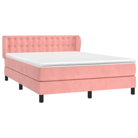 vidaXL Sommier à lattes de lit avec matelas Rose 140x190 cm Velours