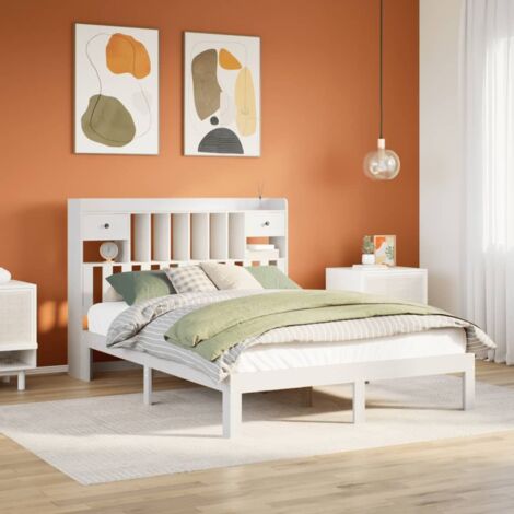 vidaXL Lit bibliothèque sans matelas blanc 135x190 cm bois pin massif (1/5)