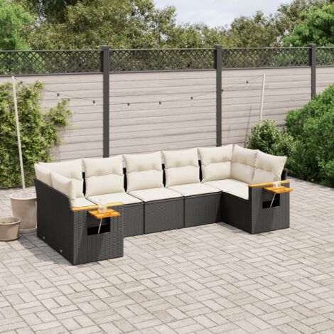 Salon de jardin 7 pcs avec coussins noir résine tressée vidaXL (1/3)