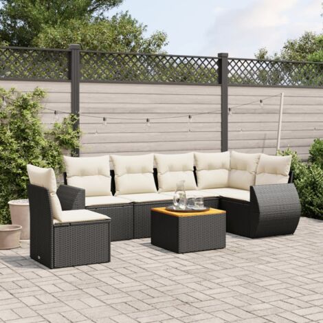Salon de jardin 7 pcs avec coussins noir résine tressée vidaXL