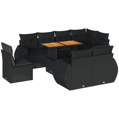 vidaXL Salon de jardin 9 pcs avec coussins noir résine tressée (1/5)