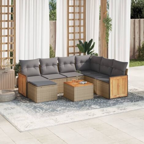vidaXL Salon de jardin avec coussins 8 pcs beige résine tressée (1/5)