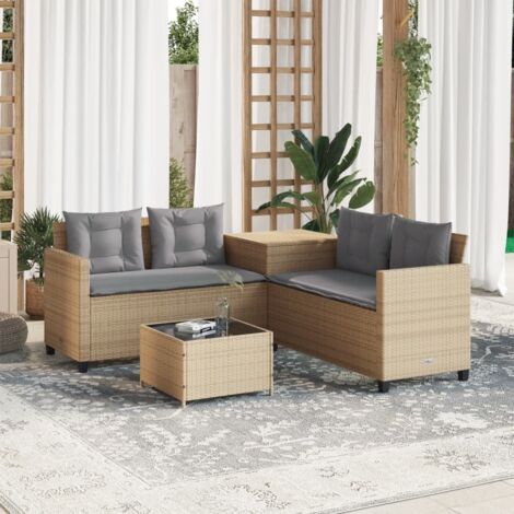 vidaXL Garden Sofa with Table and Cushions L-Shaped Beige Poly Rattan (1/5)