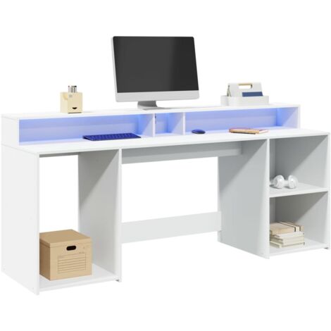Vidaxl – Bureau droit avec lumières LED RGB 200x55x91 cm – Bois d'ingénierie résistant à l'humidité – Espace de rangement optimisé (1/7)