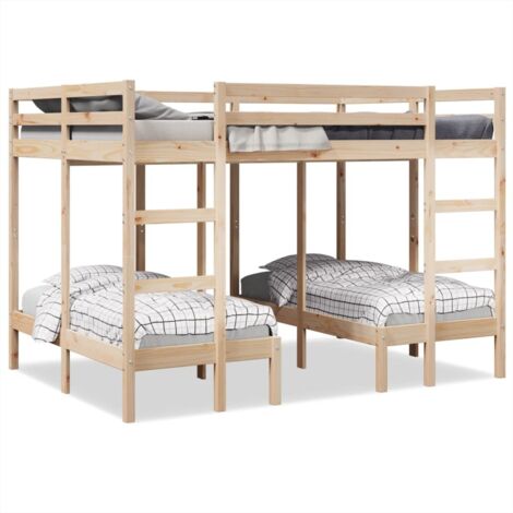 Vidaxl – Lit superposé triple 140x200/70x140 cm en bois de pin massif – 3 couchages – Échelle intégrée et garde-corps – Assemblage requis