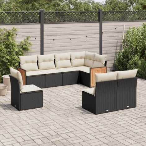 vidaXL Salon de jardin 8 pcs avec coussins noir résine tressée (1/5)