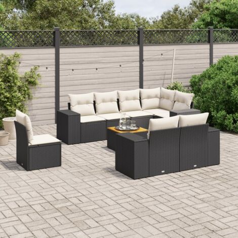 vidaXL Salon de jardin 9 pcs avec coussins noir résine tressée (1/3)