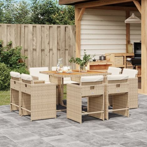 vidaXL Ensemble à manger de jardin et coussins 9 pcs beige Poly rotin (1/5)