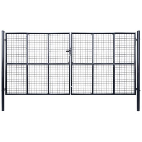 Vidaxl – Portail grillagé en acier galvanisé 415 x 200 cm – Couleur gris anthracite – Poteaux de 78 mm pour installation facile – 3 clés incluses