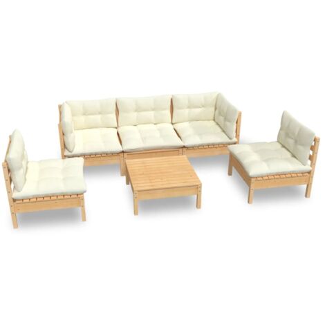 Salon de jardin 6 pcs avec coussins crème Bois de pin massif vidaXL (1/5)