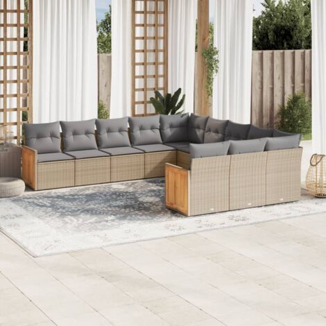 vidaXL Salon de jardin 11 pcs avec coussins beige résine tressée (1/3)