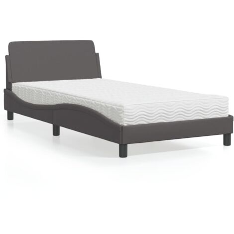 vidaXL Lit avec matelas Dover gris 100x200 cm similicuir (1/5)