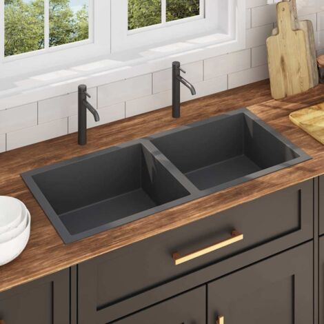 Évier de cuisine fait main Noir Acier inoxydable vidaXL