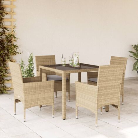 vidaXL Ensemble à manger de jardin et coussins 5 pcs beige rotin verre (1/5)
