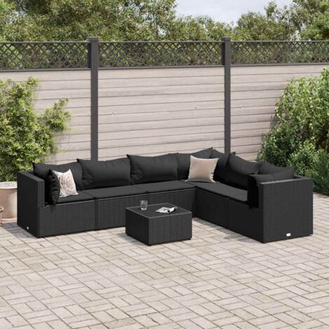 vidaXL Salon de jardin 7 pcs avec coussins Noir Résine tressée (1/5)