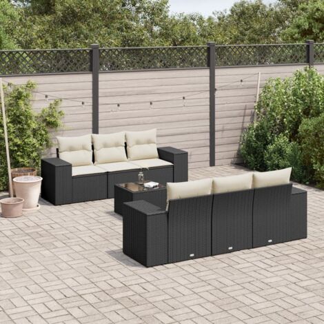 Salon de jardin 7 pcs avec coussins noir résine tressée vidaXL (1/3)