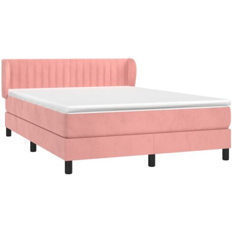 vidaXL Sommier à lattes de lit avec matelas Rose 140x190 cm Velours