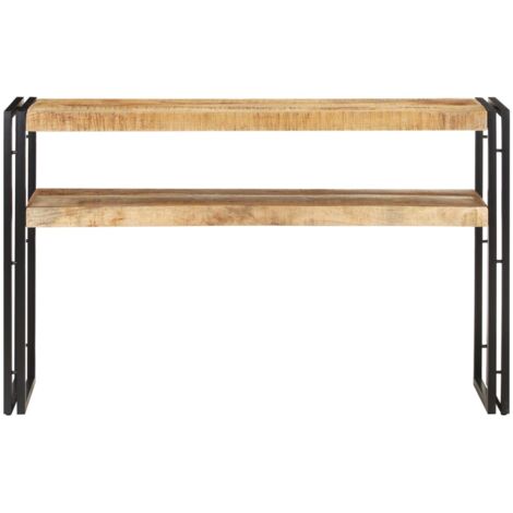 Vidaxl – Table console 120x30x75 cm en bois de manguier brut – 2 étagères pour rangement – Fer enduit de poudre pour durabilité