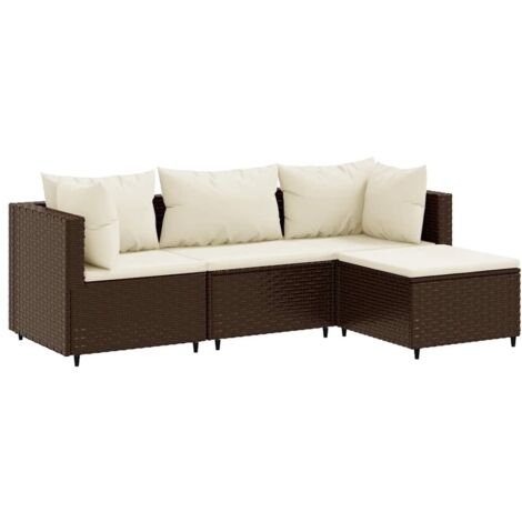 vidaXL Salon de jardin 4 pcs avec coussins Marron Résine tressée