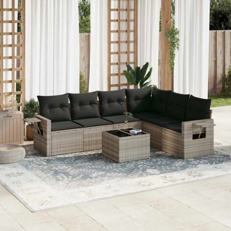 vidaXL Salon de jardin avec coussins 7 pcs gris clair résine tressée (1/5)