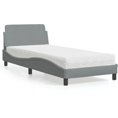 vidaXL Lit avec matelas Dover gris clair 80x200 cm tissu (1/5)